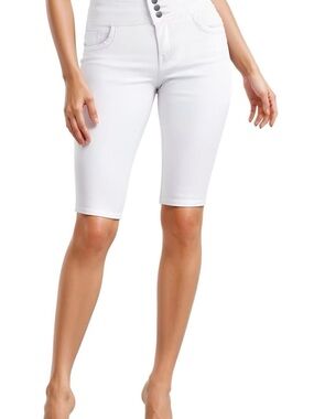 Hybrid & company White High-Waist Knee-Length Bermuda Shorts